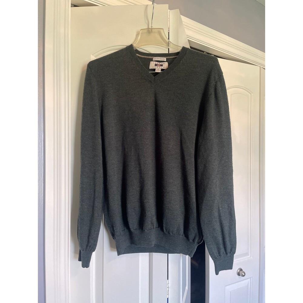 Men's Merino Wool V-Neck Sweater/Classic Pullover - Sz XL Hunter Green